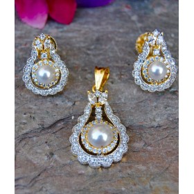 Pearl Drop Diamond Pendant Set
